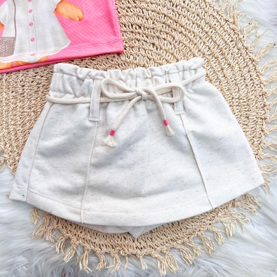  Conj. Blusa Raposinha e Short Saia em Linho - Rosa e Areia